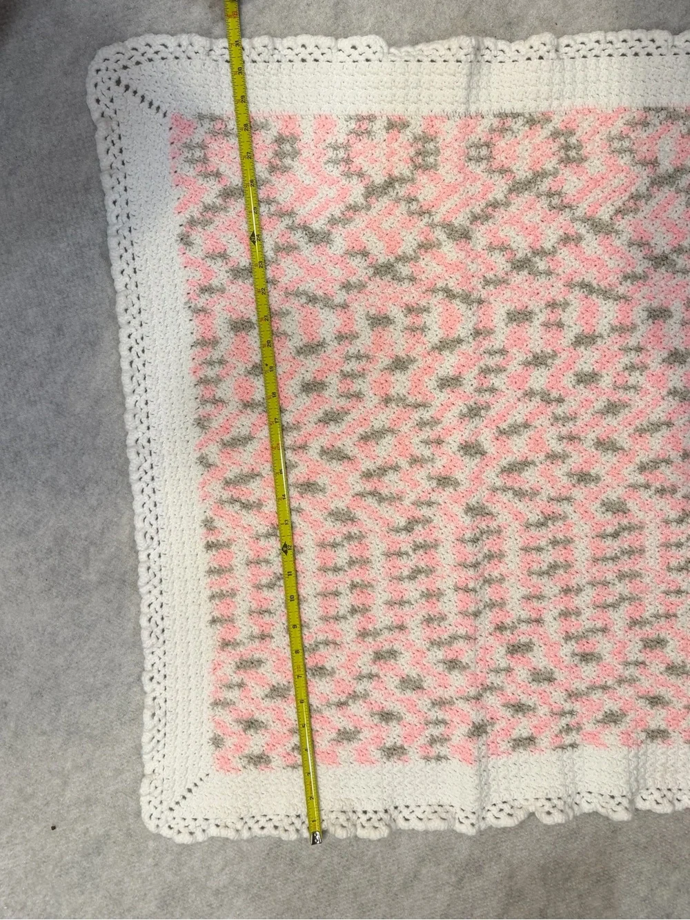 Handmade  crochet Pink, Cream & Tan Crochet Baby Blanket 26 in x 31 in